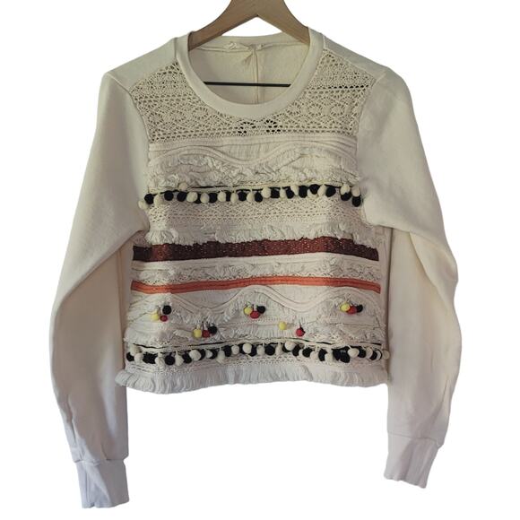 NEW Anthropologie Fringed Cream Sweater - Size: Medium - Picture 5 of 6